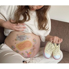 Tuzuru Pregnancy Belly Tattoo Stickers - Cute Baby Bump Body Paint for Baby Shower Maternity Gifts (ZA)