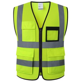 JKSafety Reflective Safety Vest for Men Women With 8 Pockets Hi Vis Work Construction Vest High visibility Vest Meet ANSI/ISEA Compliant(70-Yellow-3XL)