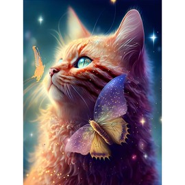 MXJSUA Diamond Painting Adult Cat Diamond Painting Pictures Animals 5D Diamond Painting Kits, DIY Diamond Painting Kits Kisses for the Cat 30 x 40 cm for Wall Decoration
