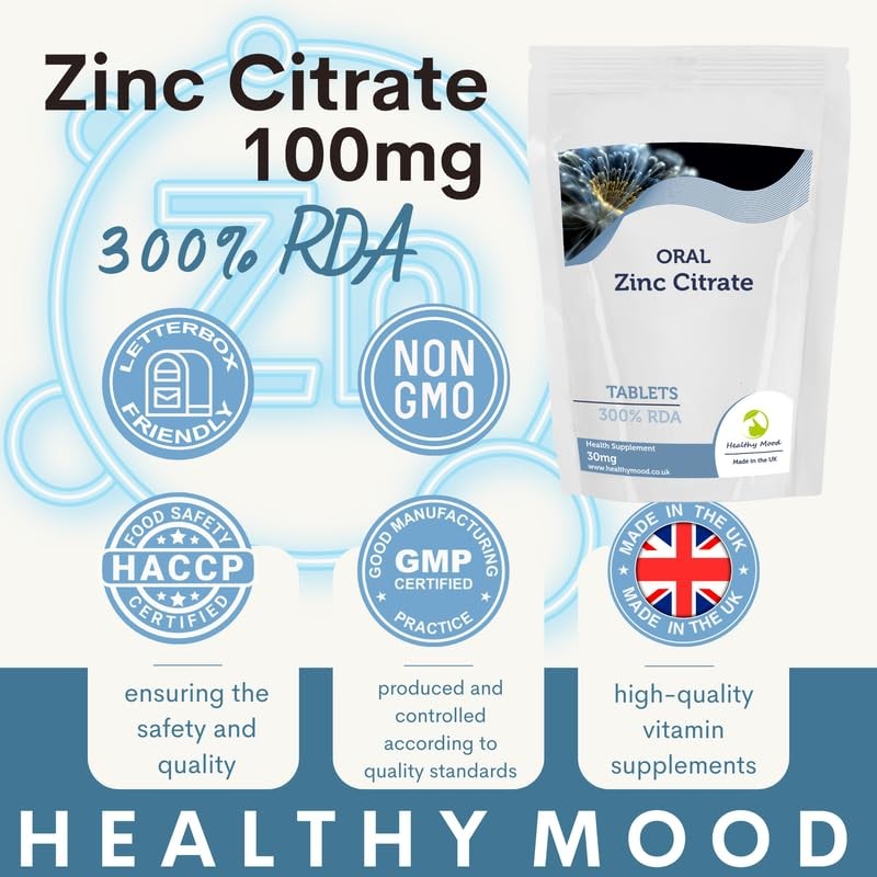 Zinc Citrate 30mg Tablets Zn Element 300% NRV Oral Elemental