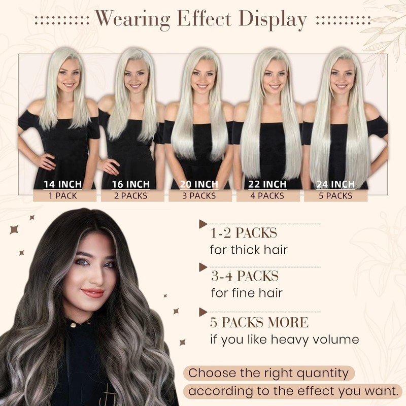 Hetto Remy Real Hair Tape-In Extensions, Balayage, Black with Grey,
