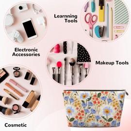 HAKOQI Portable Makeup Bag Zipper Pouch Travel Make up Organizer Bag Toiletry bag Water-resistant Aesthetic PVC Leather Cosmetic Bags for Women and Girls with Watercolor Floral