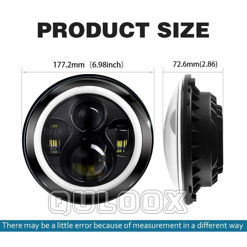 QULOOX Pair 7" Inch Round LED Headlights Hi/LO Sealed Beam