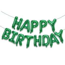 KALOR Green Happy Birthday Balloons Banner, 16 Inch Mylar Foil Letters Balloon Sign for Birthday Party Decorations Photo Booth Backdrop