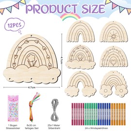 Nourdom 12-Piece Rainbow Wind Chime Craft Set, Wooden Craft Set, Children's Wind Chime, Crafts, Wooden Craft Sets for Children, Craft Creative Sets for Rainbow Decoration, Girls, Boys, Children's