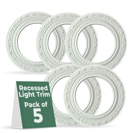 Renovators Supply Manufacturing Recessed Lighting Trim 10 in. Round White Polyurethane Ornate Recessed Ceiling Light Trims Pack of 5