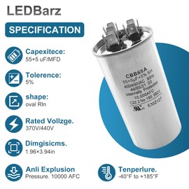 55+5 uF 55/5 MFD 370/440 VAC Dual Run Round Start Capacitor for AC Unit Fan Motor Start, Heat Pump, Condenser Straight Cool. Compatible with AMRAD USA2240