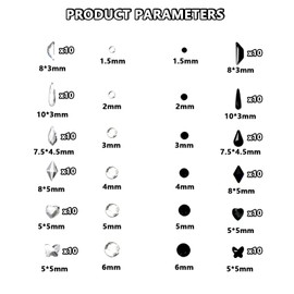 Snmzlc 2 Boxes nail art rhinestones multi shape nail gem design charm 3D heart water drop butterfly trapezoid black transparent mix DIY acrylic nail rhinestone kit US259 (black+transparent kit)