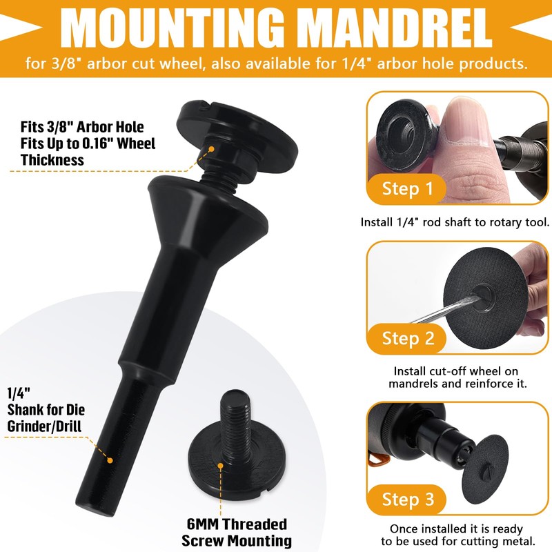 3 inch Cut Off Wheels with 1/4" Mounting Mandrel Kit,