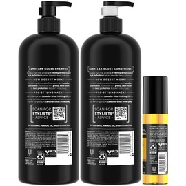 TRESemmé Shampoo, Conditioner & Finishing Oil, Lamellar Gloss – Hair Smoothing Products for Glossy Hair, Sleek Looks & Frizz Control