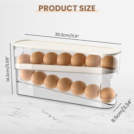 Space-Saving Rolling Egg Holder for Refrigerator, 12-Large Egg Capacity, Clear PET Dispenser with Lid, Sturdy and Durable, Easy Access, Side-door Fridge Organizer