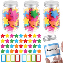 Roowest Star Reward Jar for Kid 3 Pcs Coin Jars for Behavior Tokens 200 Pcs Stars 8 Pcs Name Tags Classroom Reward System for Kids Back to School Incentive Good Behavior Training