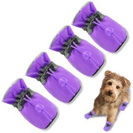 TEOZZO Dog Shoes Dog Boots & Paw Protector for Hot Pavement, Anti-Slip Sole with Reflective Straps for Small Medium Dogs 4PCS Purple 5
