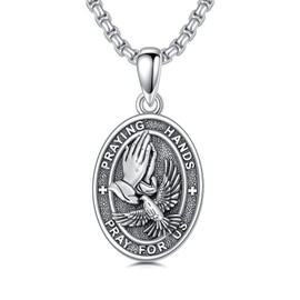 ROMANTICWORK Praying Hands Necklace for Men 925 Sterling Silver Eagle Pendant Serenity Prayer Necklace Protection Jewelry Gifts for Husband Son