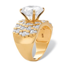 18k Gold over Sterling Silver Round and Baguette Cubic Zirconia Channel-Set Wide Ring Size 6