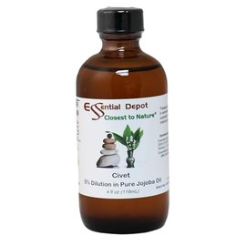 Essential Depot Civet Essential Oil 5% Dilution in Jojoba - 4 fl oz - Essential Oil Protective Amber Glass Bottle with a Safety Sealed phenolic Screw Cap