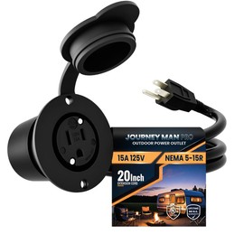 15A Weatherproof Outdoor Power Outlet by Journeyman-Pro 15 Amp 125 Volt NEMA 5-15R Receptacle Kit with Integrated 20" Inch Extension Cord + Waterproof Rubber Cover (GCR1-BLACK)