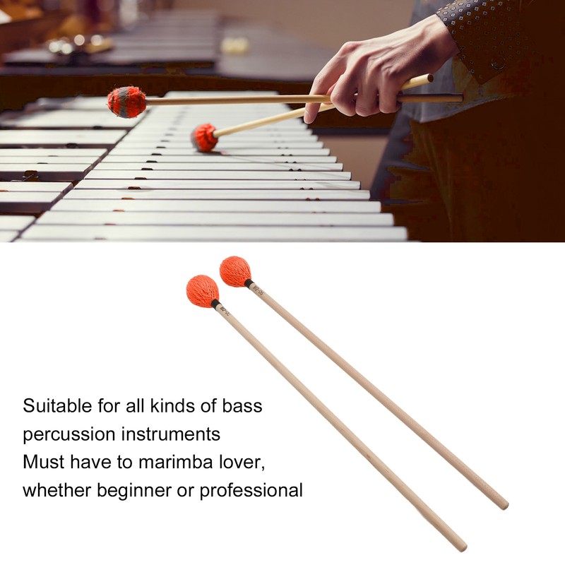 1 Pair Marimba Mallets Medium Hard Yarn Head with Maple