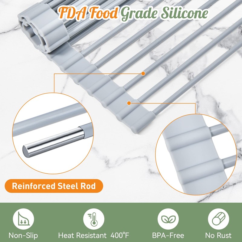 MERRYBOX Roll Up Dish Drying Rack, Over The Sink Dish