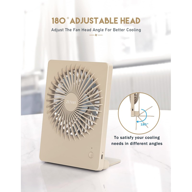 Zuvas Desk Fan Battery Operated Fan Rechargeable 180°Tilt Folding Personal