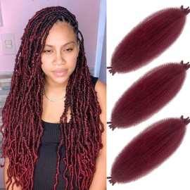 Springy Afro Twist Hair 16 Inch Burgundy Curly Braiding Hair 3 Packs Kinky Twist Hair for Braiding Marley Twist Braiding Hair for Faux Locs Passion Twist Crochet Hair