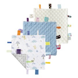 CREVENT - Mantas de seguridad para bebés, suaves y pequeños para niños, manta sensorial para bebé, gran regalo para cumpleaños, baby shower (10 x 10 pulgadas, Dino + azul + marfil)