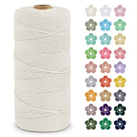 LEREATI Macrame Cord 2mm x 200m, Thick Macrame Rope Natural Cotton Rope Craft String, 3 Strand Twisted Cotton Cord Yarn for DIY Plant Hanger, Wall Hanging, Christmas Decoration (Natural)