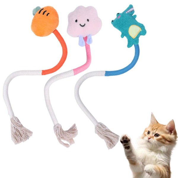 Qaestuan Pack of 3 Cat Toys, Catnip Teething Rope, Teeth