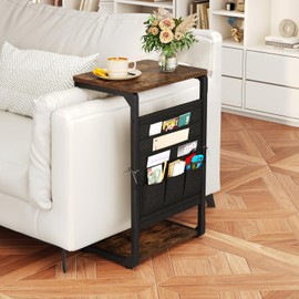 Vovonusy C-Shaped End Tables, TV Trays Set of 2, Small Side Table for Couch with Storage Bag, Sofa Table for Living Room, Bedroom, Bedside ET-P-BRW2