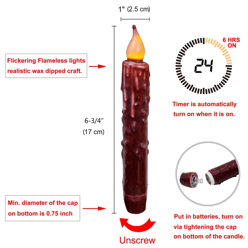 CVHOMEDECO. Real Wax Hand Dipped Battery Operated LED Timer Taper