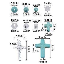 FIRSTMEET Jewelry Making Kit with Turquoise Round Beads and Cross Pendant, Rhodium Plated Spacer and Cross Charms for Necklace Bracelet Earrings Making Bead Supplies for Adults and Kids(DIY-1007)