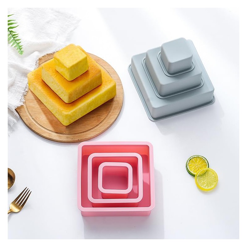 SilikonForm 3 Stück Quadratischer Dreischichtiger Kuchen Silikon Backform Backgelee Dessert