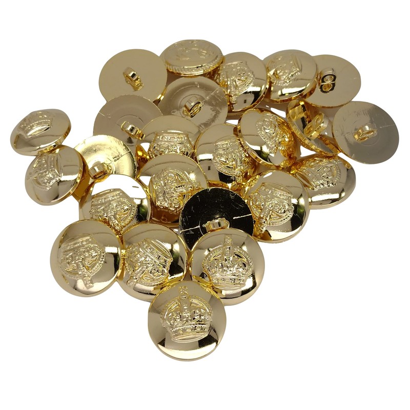 25 Gold Plated Silver Plated Buttons with Engraved Crown -