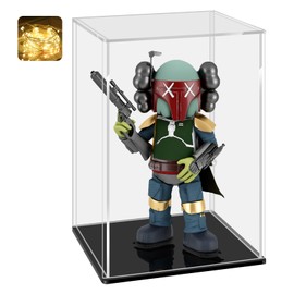 LANSCOERY Acrylic Display Case, Assemble Showcase Display Box for Collectibles, with Dustproof & Seamless Display Design, 6x6x8inch Black Base