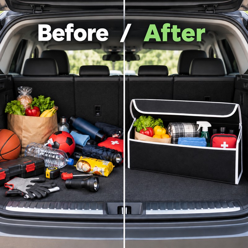 Foldable Car Trunk Organizer, Felt Storage Box with Handle, Anti-Slip