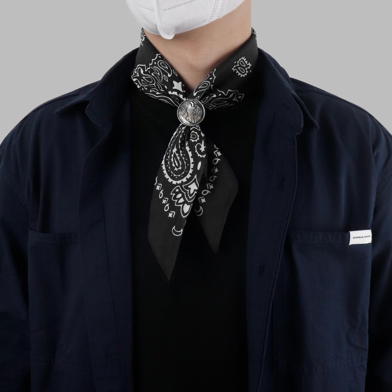Hymeiluely Western Bandana Scarf With Vintage Eagle Coin Buckle, Paisley