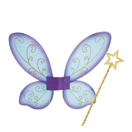Carnival Devil Elf Set, Gold or Silver Rod with Wings Purple, Elf, Sweet Wings, for Children, Fairy Wand in Two Colours, Fairytale Charming, Gold