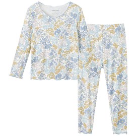 pureborn Toddler Viscose from Bamboo Pajamas Set Pjs - Little Girl Long Sleeve Snug Fit Soft Sleepwear 2pcs Blue Floral 4-5T