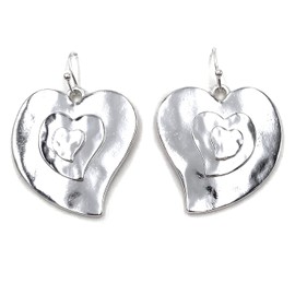 Heart Metallic Chrome Hammered Silver Women Earrings
