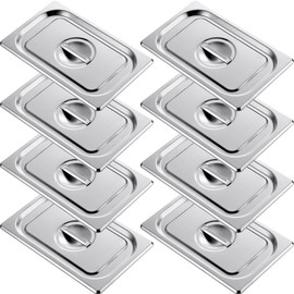 8 Pack Stainless Steel Hotel Pan Lids Metal Steam Prep Table Pan Covers with Handles Bulk for Commercial Restaurant Buffet Catering Roasting Food Trays(10.4 x 6.3 Inch, 1/4 Fourth Size)