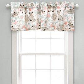 Lush Decor Pixie Fox Light Filtering Valance, 52" W x 18" L + 2" Header, Gray & Pink - Floral Fox Pattern - Whimsical Curtains for Kid's Bedroom, Playroom, Bathroom Or Nursery - Woodland Window Decor