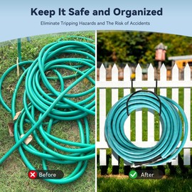 EPHIFY Heavy Duty Garden Hose Holder for Fence - No-Drill Wall Mount Water Hose Hanger, Fits 0.75" to 1.25" Railings - Powder Coated Solid Steel Hook for Expandable & Standard Hoses, Black