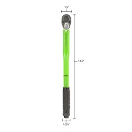 OEMTOOLS 25694 3/8” Drive Click-Style Torque Wrench | Green | 14.5” Long | 10-80 Ft-Lb (13.558-108.47 Nm) | Accurate to +/- 4% | Knurled Handle for a Secure Grip | Clicks at Desired Torque