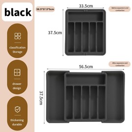 Odreddin Expandable Cutlery Drawer Organiser - Adjustable Telescopic Utensil Holder for Kitchen Drawers, Large & Small Space Saving Organizer Tray with Non-Slip Base (Black)