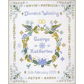 Diamond Wedding Anniversary Sampler - Complete Cross Stitch kit on 14 aida with Clear Colour Chart
