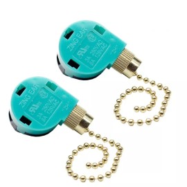 ZING EAR Pull Chain Ceiling Fan Switch 4 Wire 3 Speed ZE-268S6 (Gold) 2PCS
