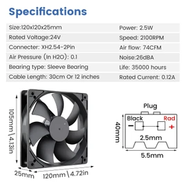 Wathai 120x120x25mm 120mm 24v Case Fan PC Cooling DC Brushless Motor Fan High Airflow