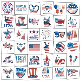 4th of July Decorations Temporary Tattoos -80Pcs America,Red White and Blue Party Supplies,Fourth of July,USA Flag,Memorial Day, Independence Day, Labor Day