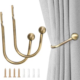 Metal Curtain Holdbacks, 2 Pcs Gold Curtain Tie Backs Hooks, U-Shaped Tie Backs for Curtains, Wall Mounted Window Curtain Holder with Screws, Holdbacks for Fixed Curtains or Hanging Items