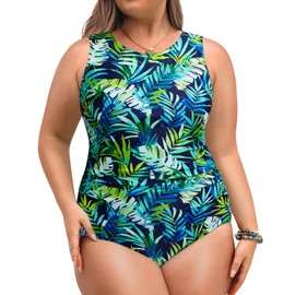 Daci - Traje de baño deportivo de una pieza para mujer, talla grande, control de abdomen, traje de baño adelgazante, Gradiente gris, 18 Plus